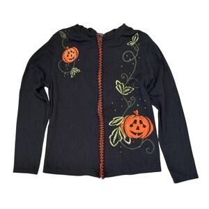 SML Sport black pumpkin Halloween full zip hooded cardigan sweater SIZE‎ S